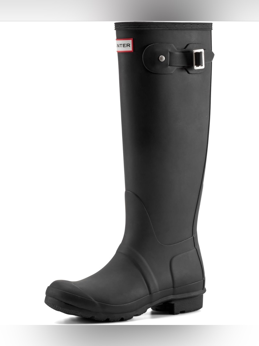 HUNTER Original Black Tall Rain Boots with Side Buckle (US 6)
